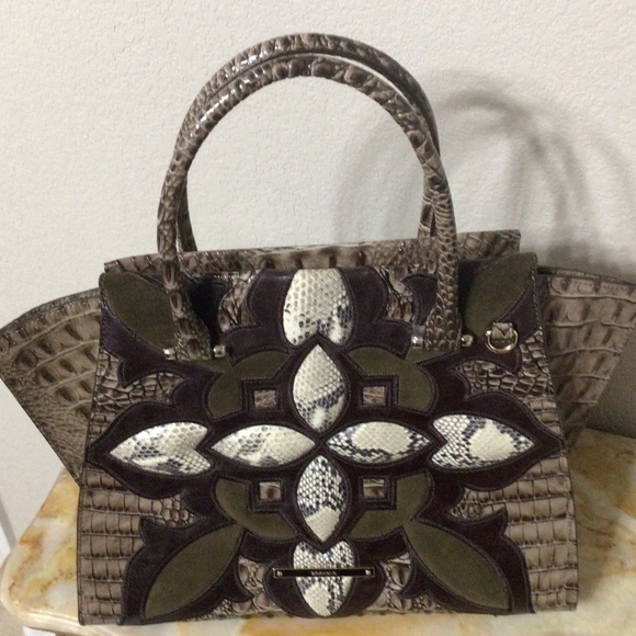 Brahmin Brown Leather/Suede/Snakeskin Priscilla Satchel (Like New) - Picture 4 of 16